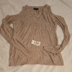Cold Shoulder Sweater - Light Brown